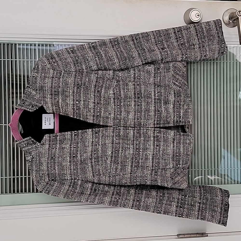 Akris Punto Vintage Monochrome Tweed Blazer Jacket Sz 6 Wool Blend